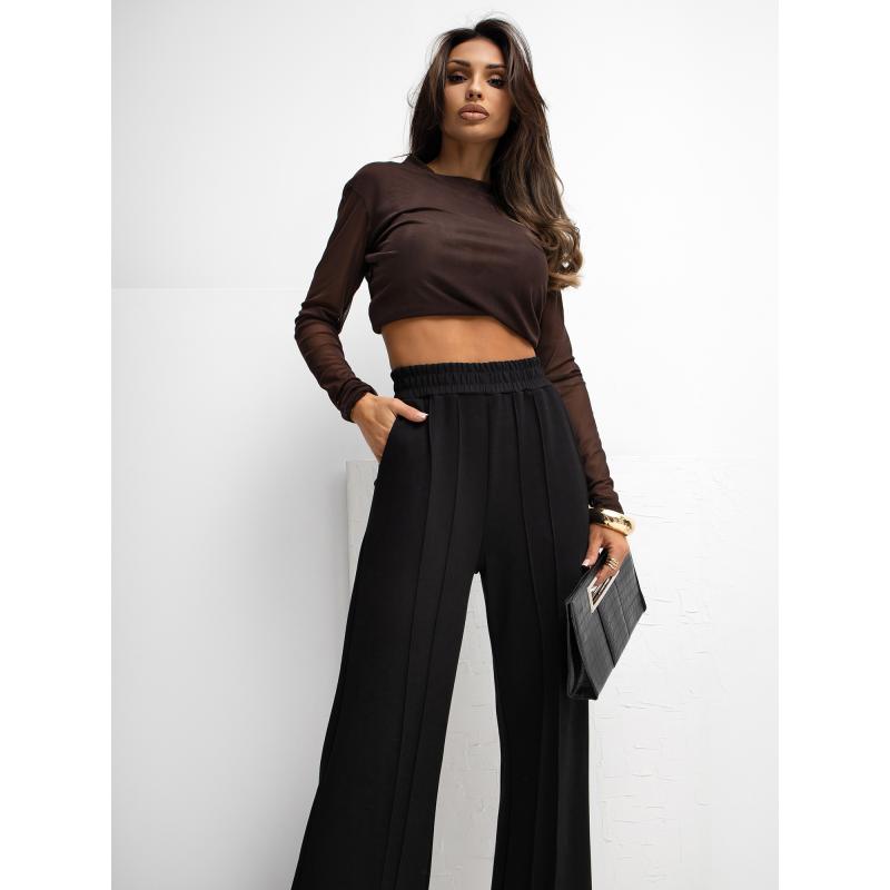 Čierne basic tepláky so širokými nohavicami RUE PARIS