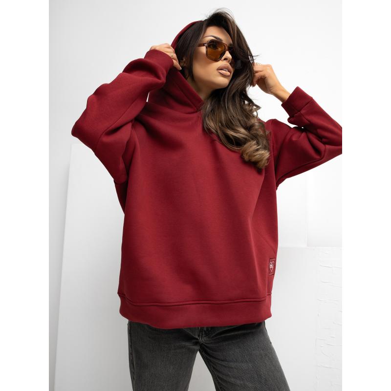 Bordó alap pulóver kapucnival és béléssel RUE PARIS