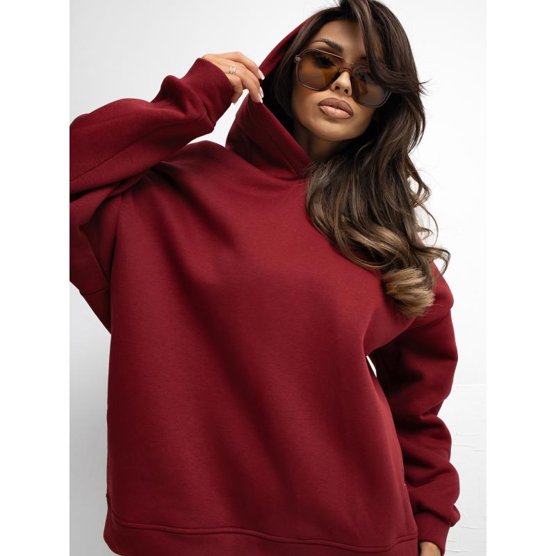 Bordó alap pulóver kapucnival és béléssel RUE PARIS