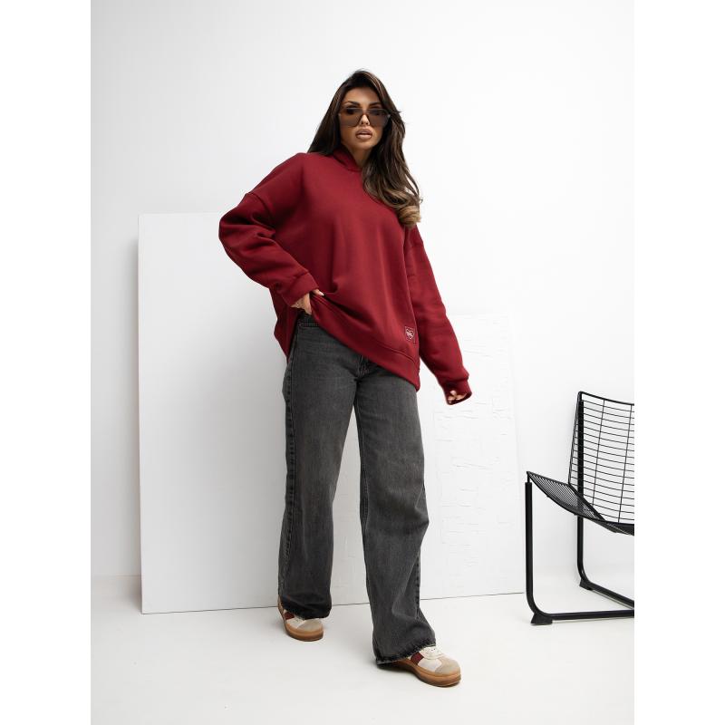 Bordó alap pulóver kapucnival és béléssel RUE PARIS