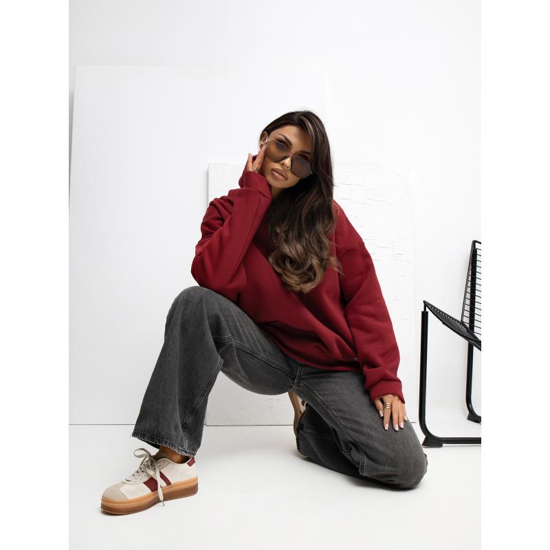 Bordó alap pulóver kapucnival és béléssel RUE PARIS