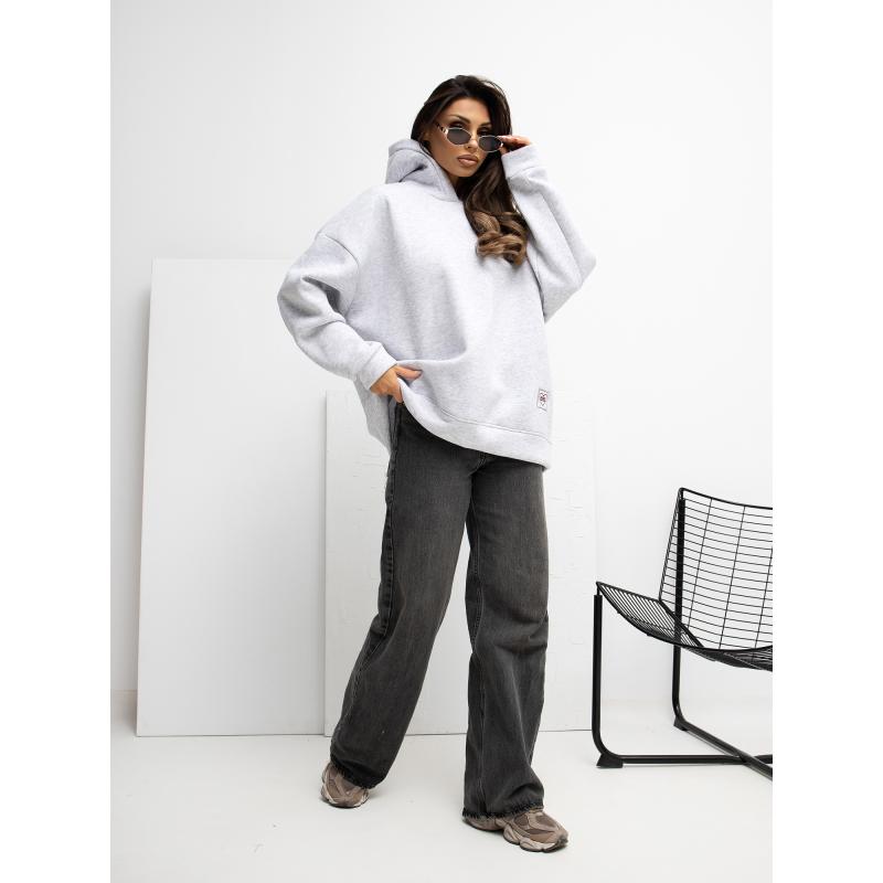 Világosszürke pulóver kapucnival és béléssel RUE PARIS