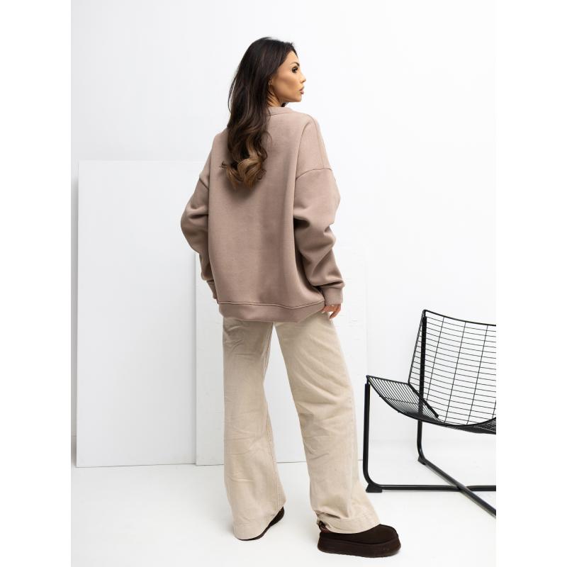 Sötét bézs alap pulóver kerek nyakkivágással RUE PARIS