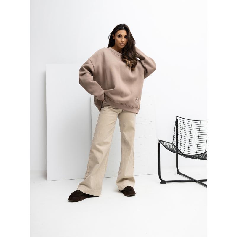 Sötét bézs alap pulóver kerek nyakkivágással RUE PARIS