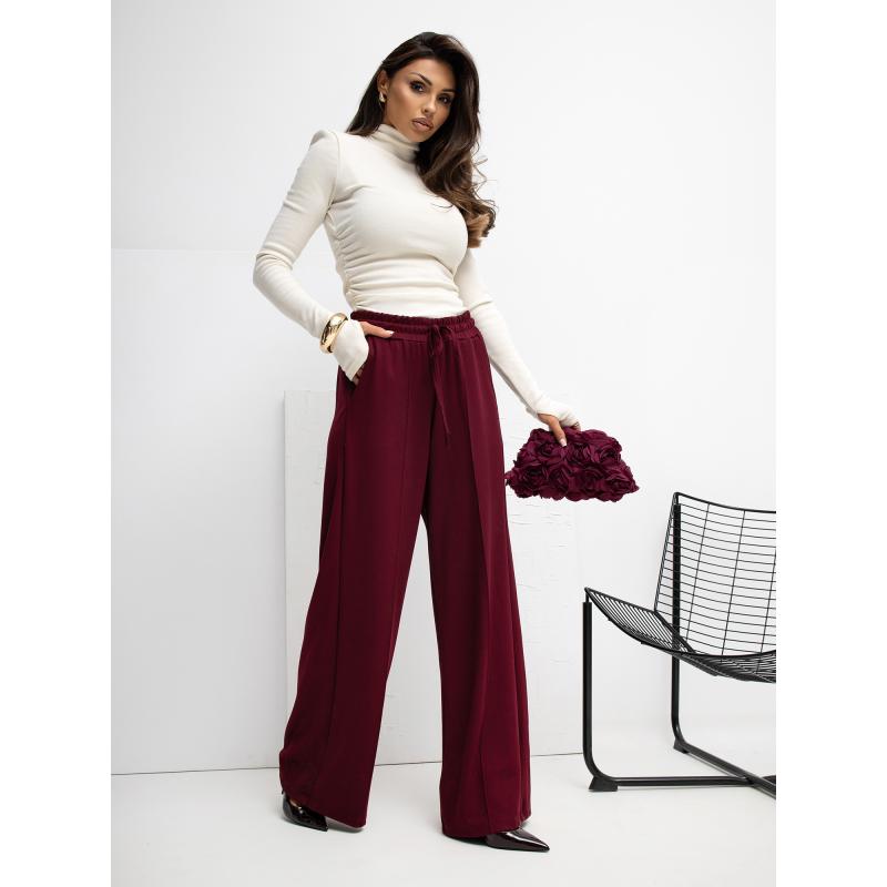 Burgundské palazzo nohavice so zapínaním na viazanie RUE PARIS