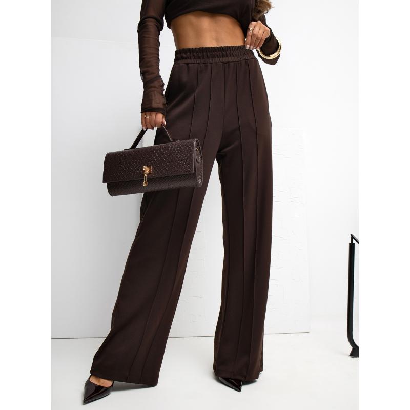 Čokoládové basic nohavice bez zapínania RUE PARIS