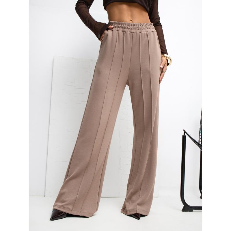 Tmavobežové nohavice s vysokým pásom RUE PARIS