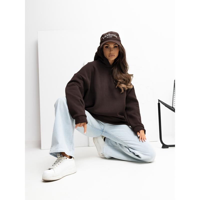 Csokoládé alap pulóver kapucnival RUE PARIS