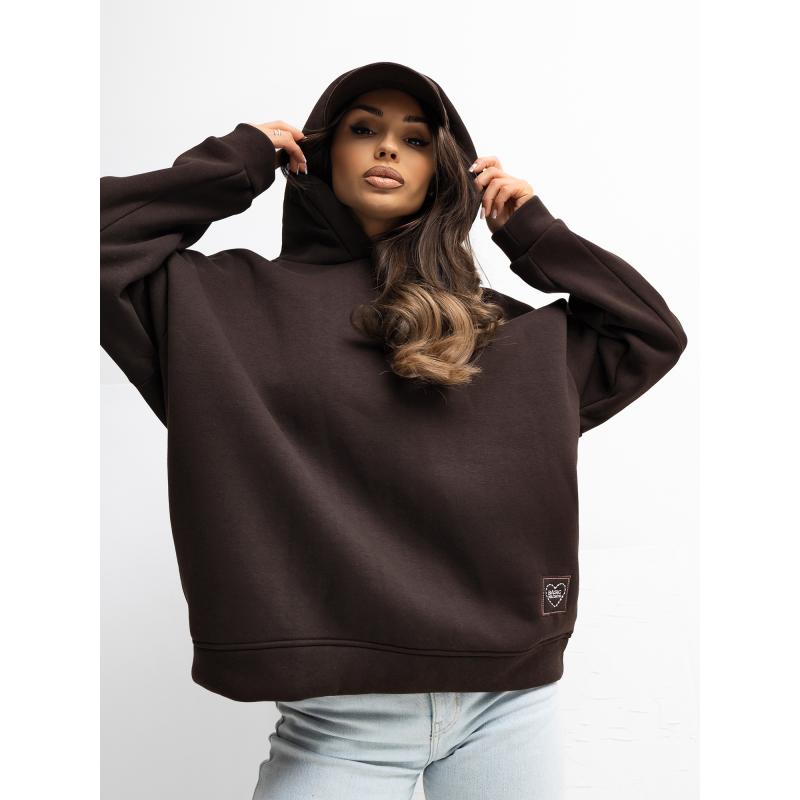 Csokoládé alap pulóver kapucnival RUE PARIS