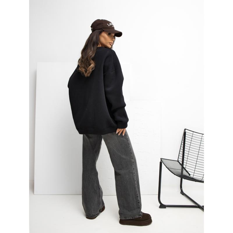 Černá mikina basic bez kapuce RUE PARIS