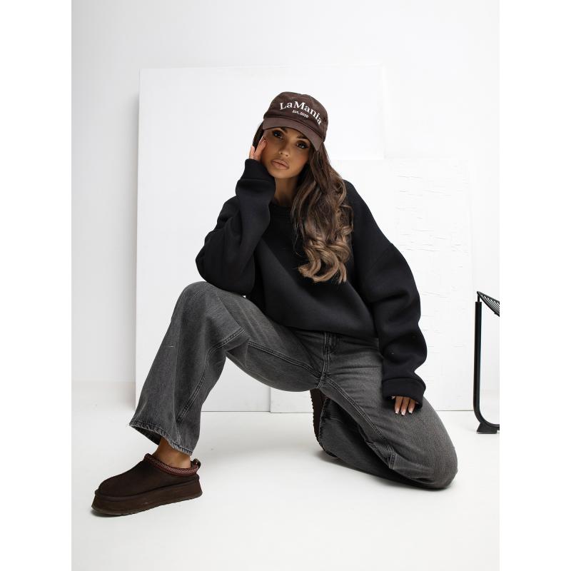 Černá mikina basic bez kapuce RUE PARIS