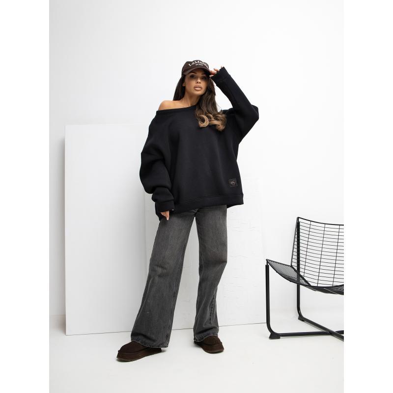 Černá mikina basic bez kapuce RUE PARIS