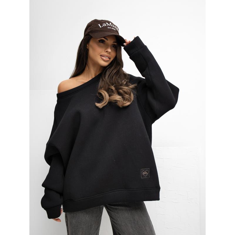 Černá mikina basic bez kapuce RUE PARIS