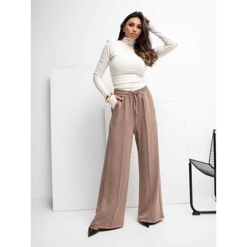 Tmavobežové palazzo nohavice s vreckami RUE PARIS