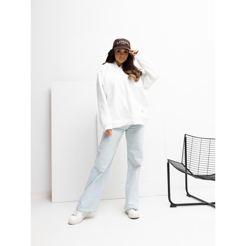 Ecru női oversized pulóver kapucnival RUE PARIS