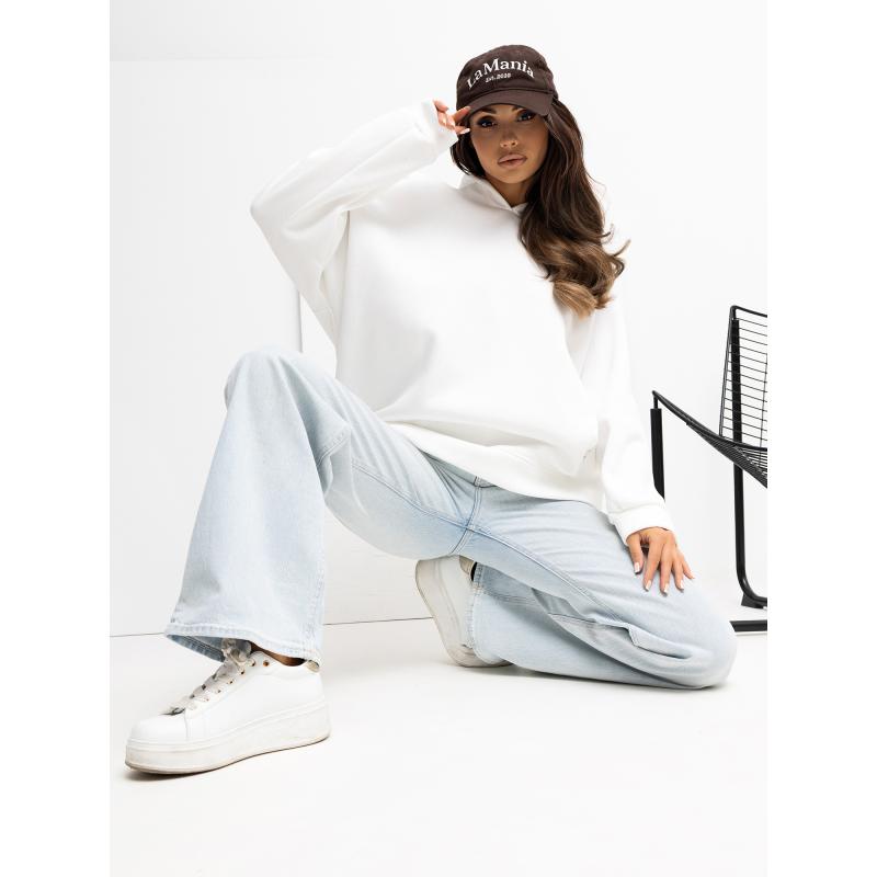 Ecru női oversized pulóver kapucnival RUE PARIS