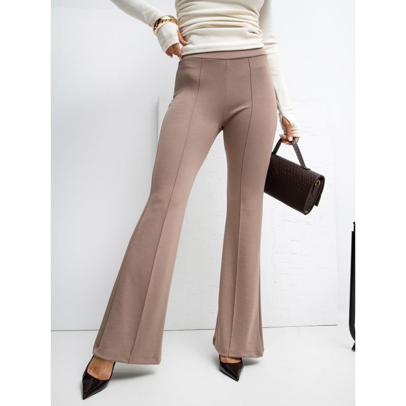 Tmavobežové nohavice do zvonu bez zapínania RUE PARIS