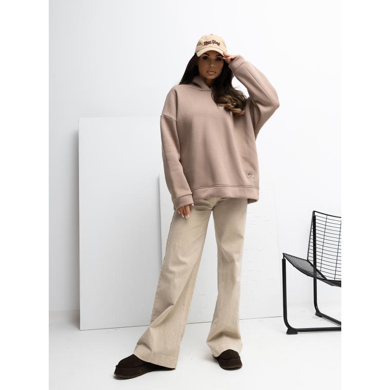 Sötét bézs alap pulóver felirattal RUE PARIS