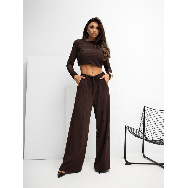 Csokoládébarna, varrott sportnadrág RUE PARIS