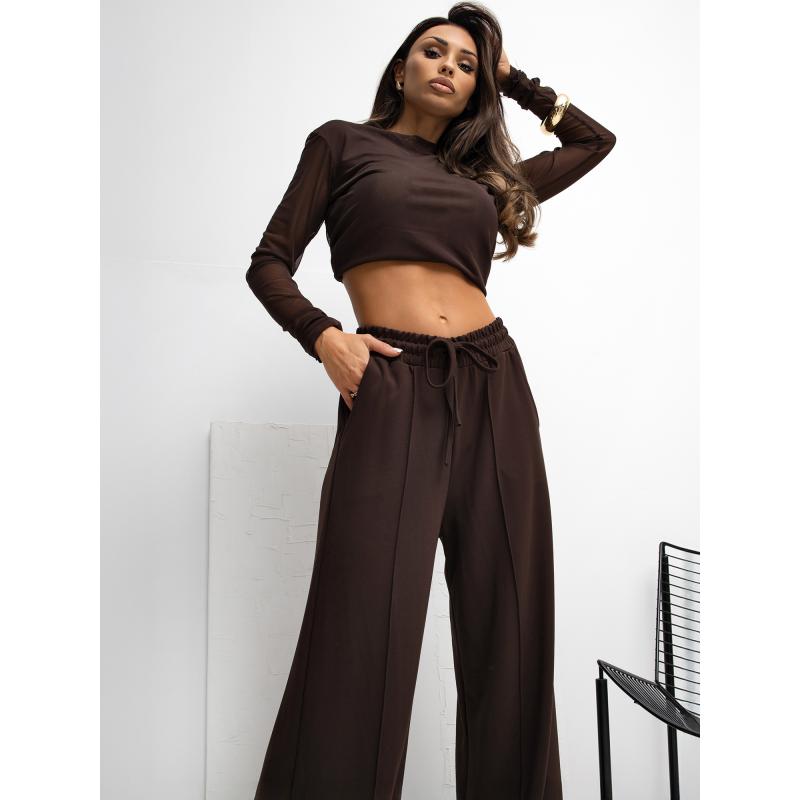 Csokoládébarna, varrott sportnadrág RUE PARIS