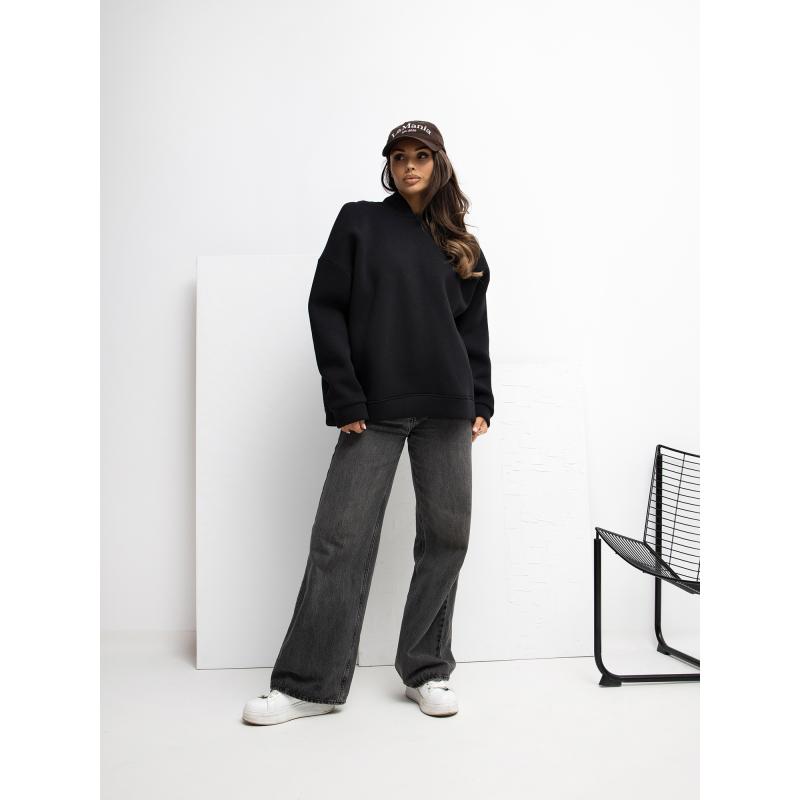 Černá mikina basic s kapucí a podšívkou RUE PARIS