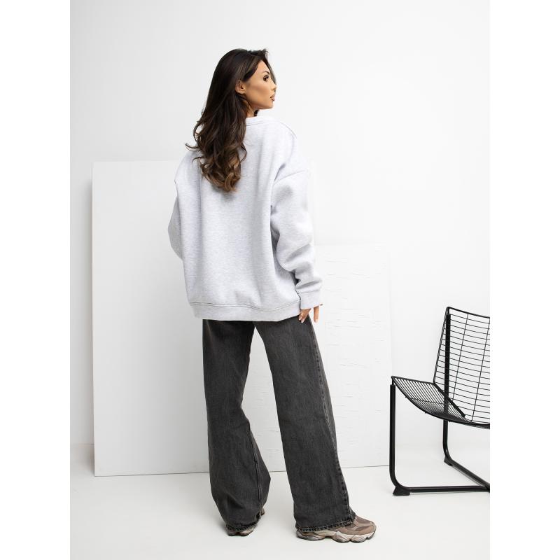 Világosszürke oversized pulóver felirattal RUE PARIS