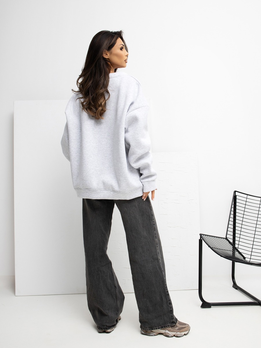 Svetlo šedá oversized mikina s nášivkou RUE PARIS