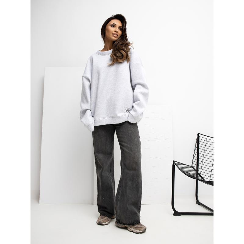 Világosszürke oversized pulóver felirattal RUE PARIS