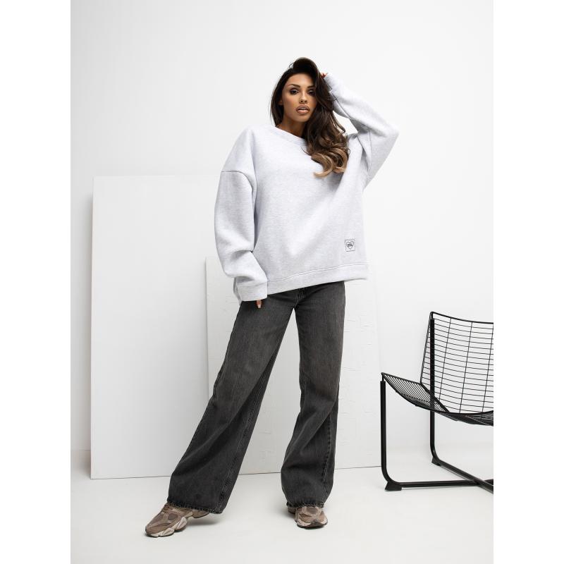 Világosszürke oversized pulóver felirattal RUE PARIS