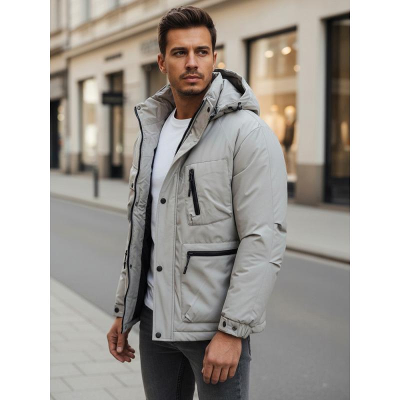 Férfi téli kabát kapucnival, szürke
