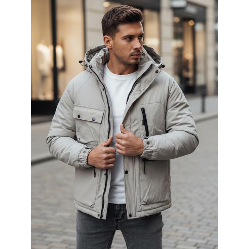 Férfi téli kabát kapucnival, szürke