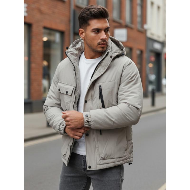 Férfi téli kabát kapucnival, szürke
