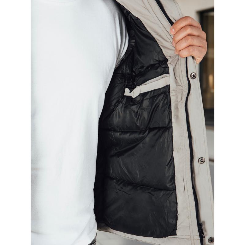 Férfi téli kabát kapucnival, szürke