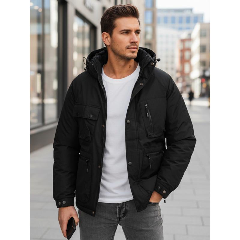 Pánská zimní bunda s kapucí, černá