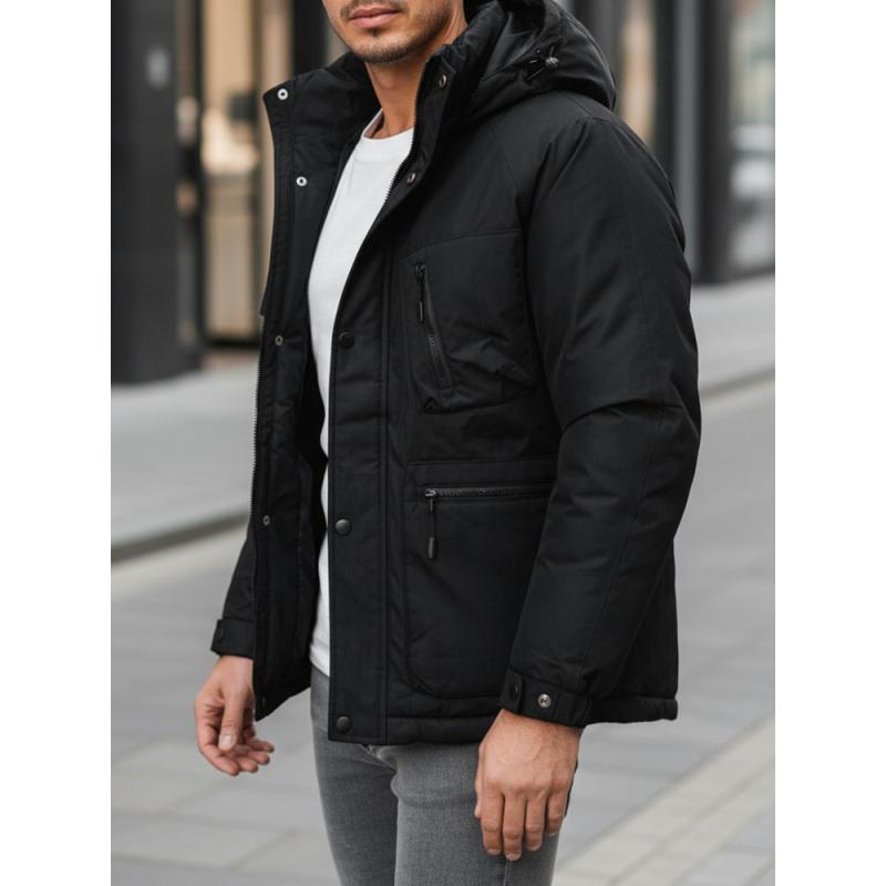 Pánská zimní bunda s kapucí, černá
