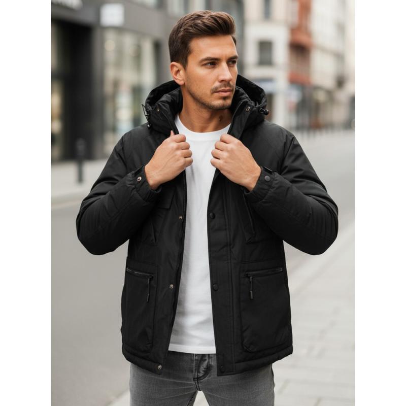 Pánská zimní bunda s kapucí, černá