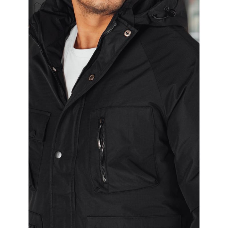 Pánská zimní bunda s kapucí, černá