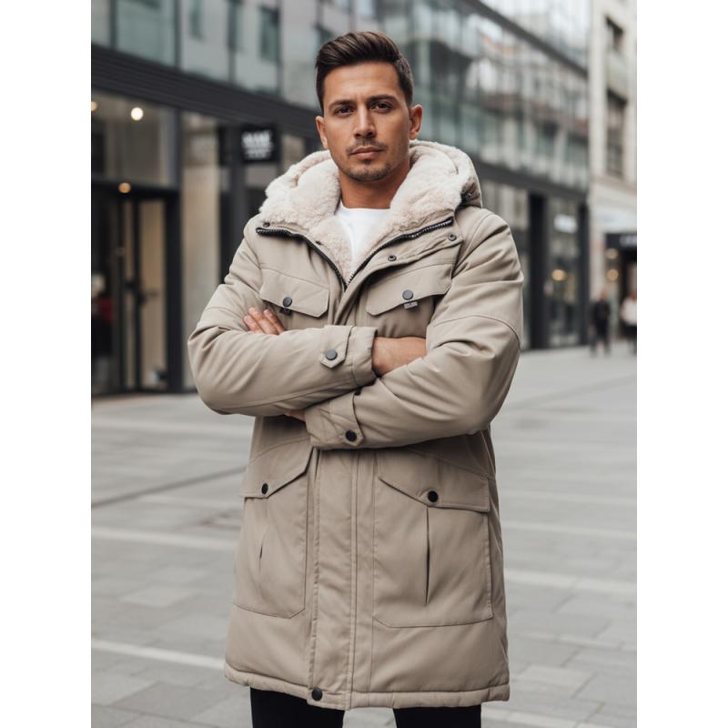 Pánska zimná bunda s kapucňou, béžová