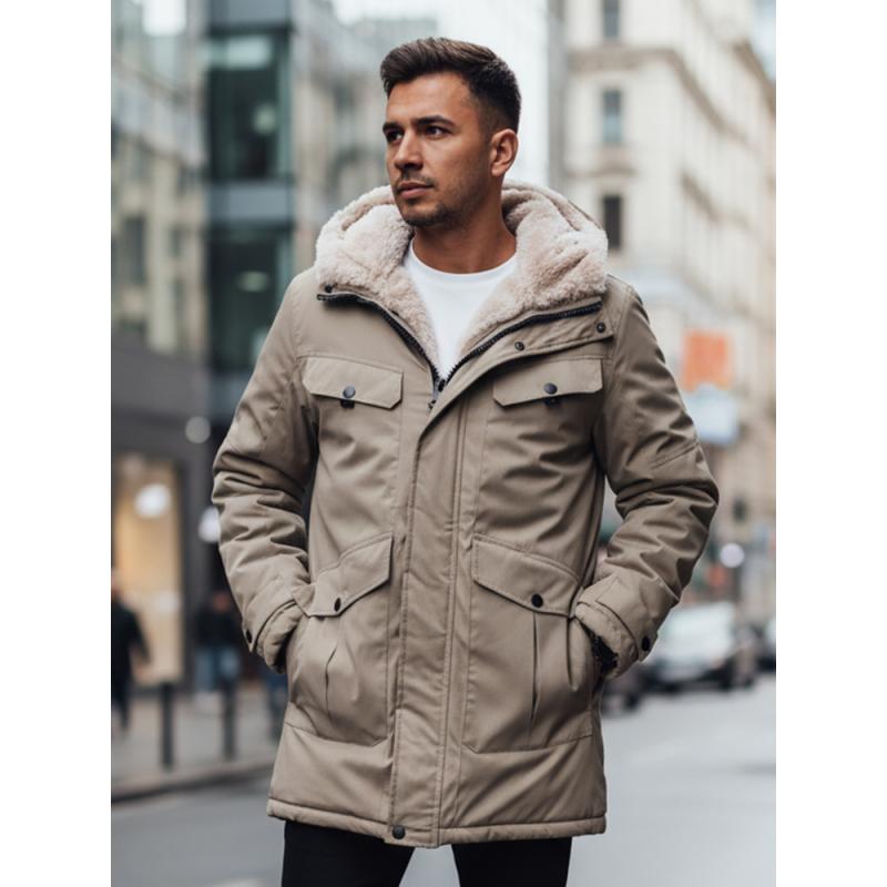 Pánska zimná bunda s kapucňou, béžová