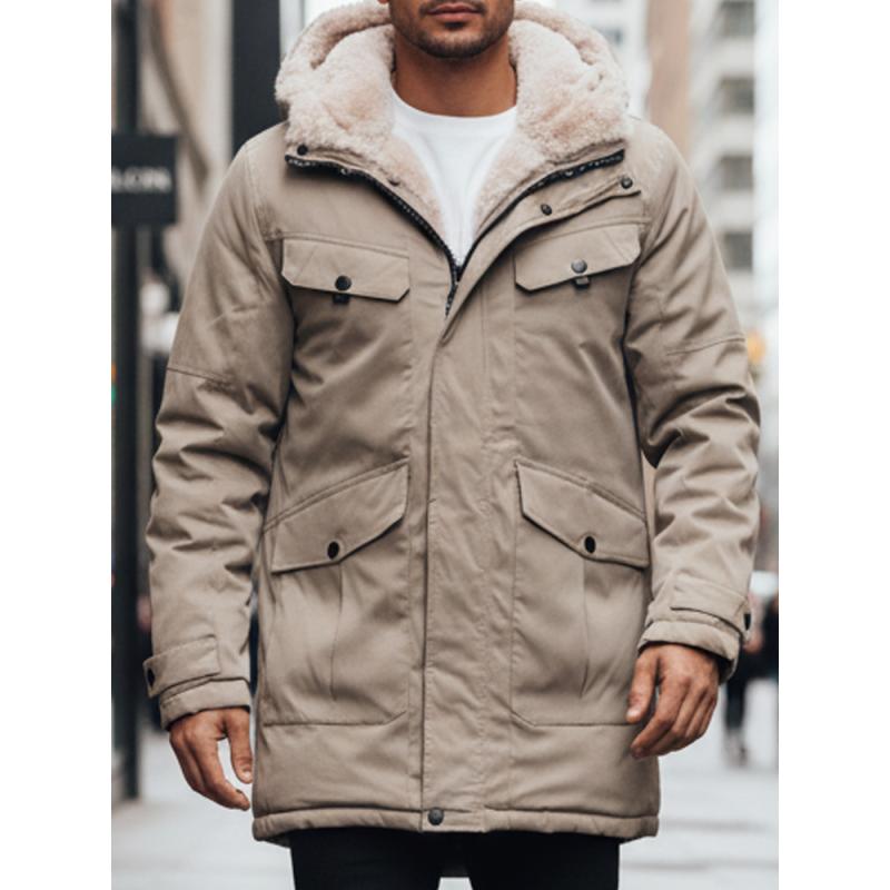 Pánska zimná bunda s kapucňou, béžová