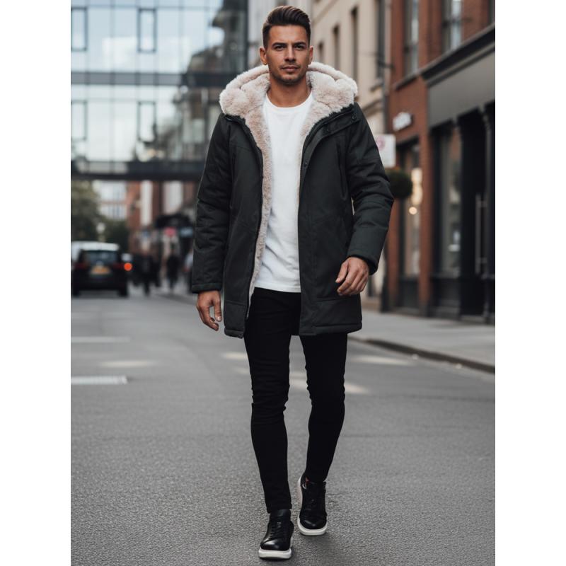 Pánska zimná bunda s kapucňou, zelená