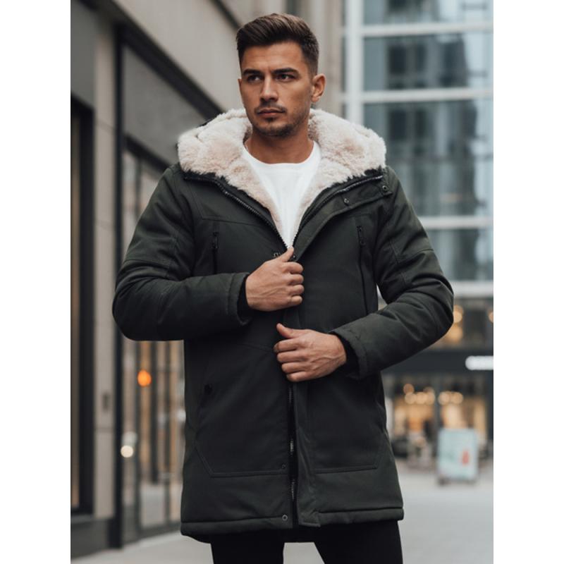 Pánska zimná bunda s kapucňou, zelená