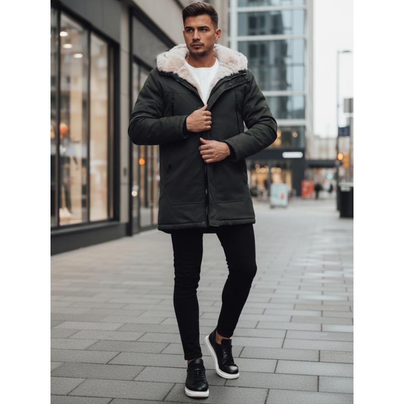 Pánska zimná bunda s kapucňou, zelená