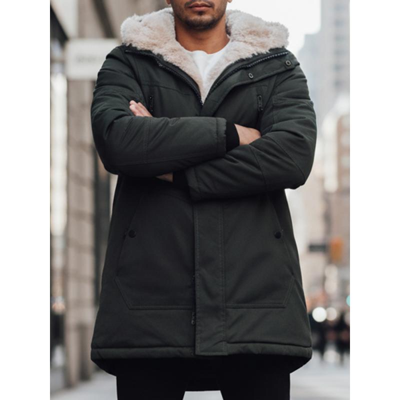 Pánska zimná bunda s kapucňou, zelená