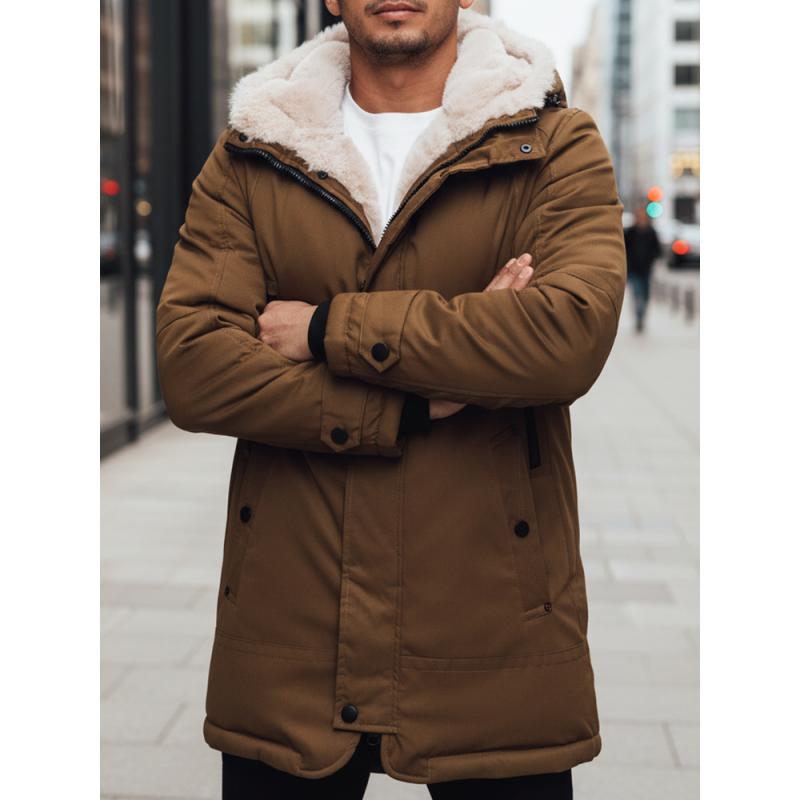 Pánska zimná bunda s kapucňou, tmavo béžová