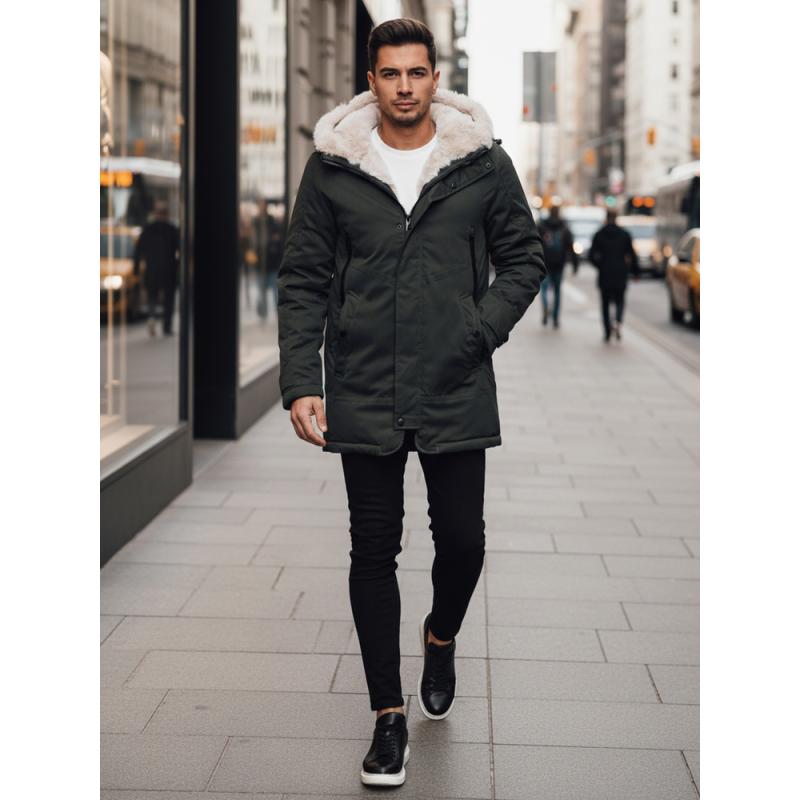 Pánska zimná bunda s kapucňou, zelená