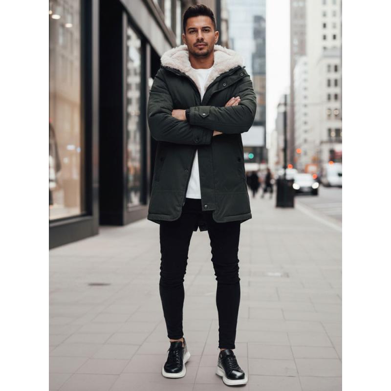 Pánska zimná bunda s kapucňou, zelená