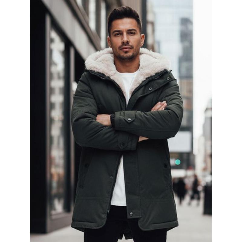 Pánska zimná bunda s kapucňou, zelená