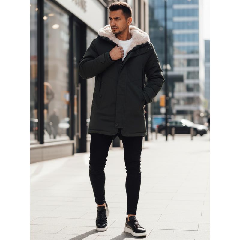 Pánska zimná bunda s kapucňou, zelená