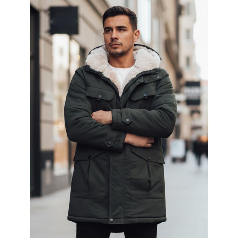 Pánska zimná bunda s kapucňou, zelená